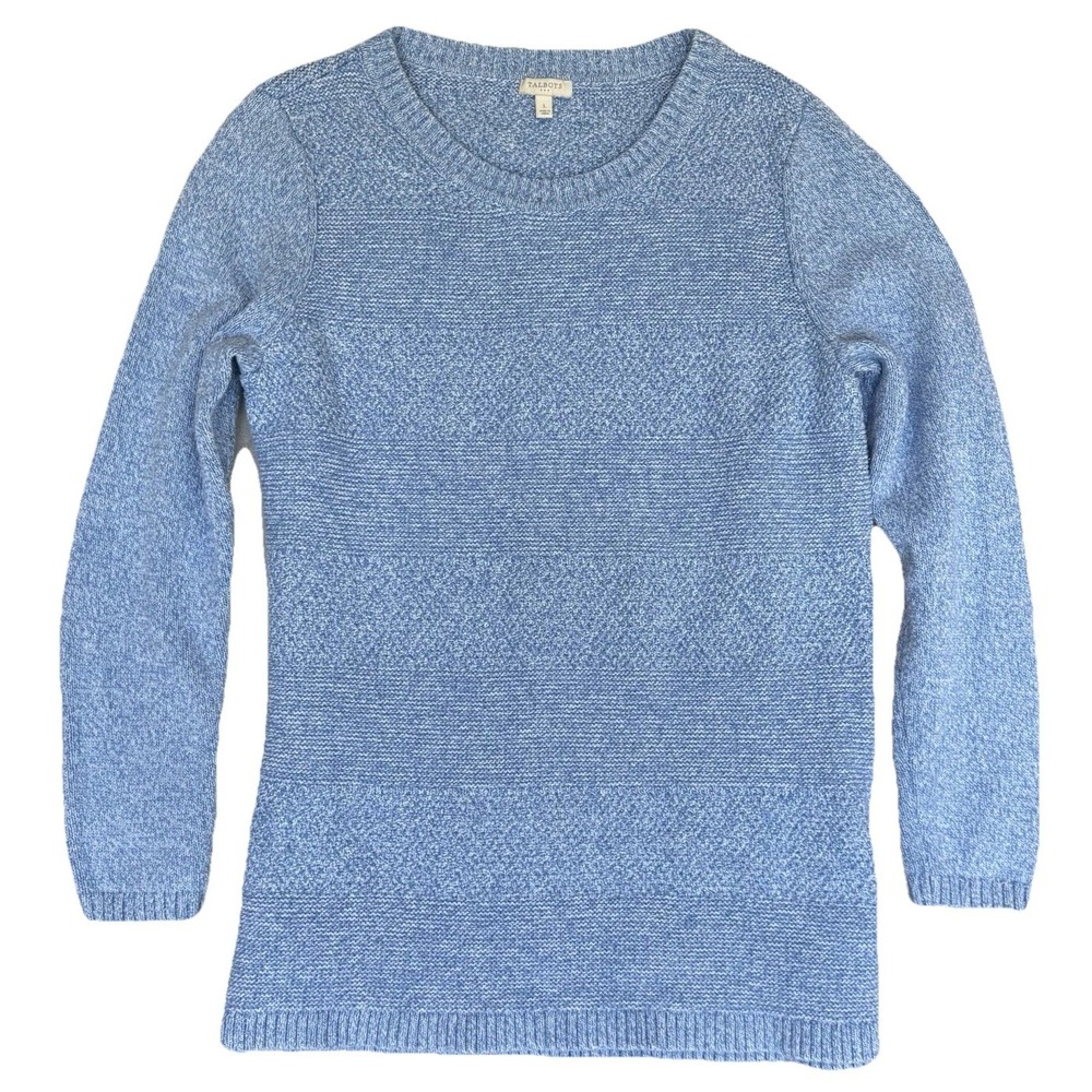 Talbots Sweater‎ Womens Large Blue 100% Cotton Knit Variegated Classic Baby Blue